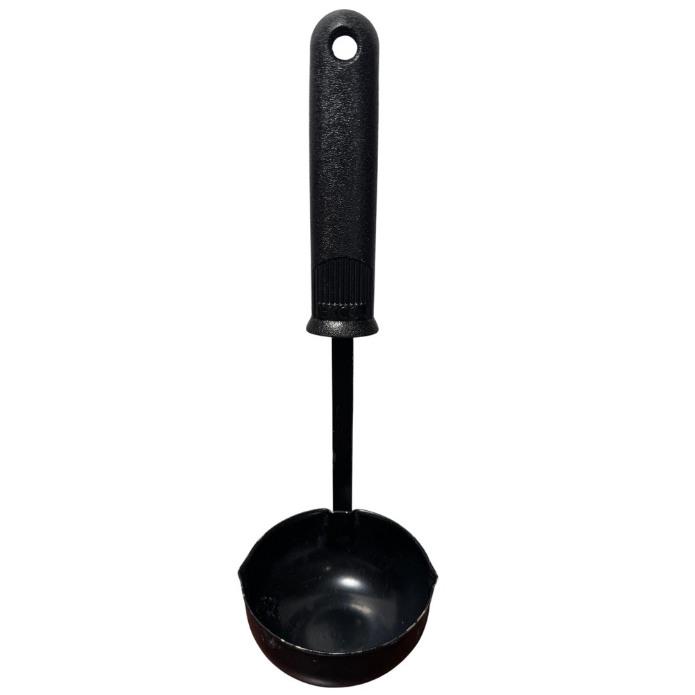 Vintage EKCO Black Metal Soup Ladle Dual Pour Spout Textured Handle 10.5" USA